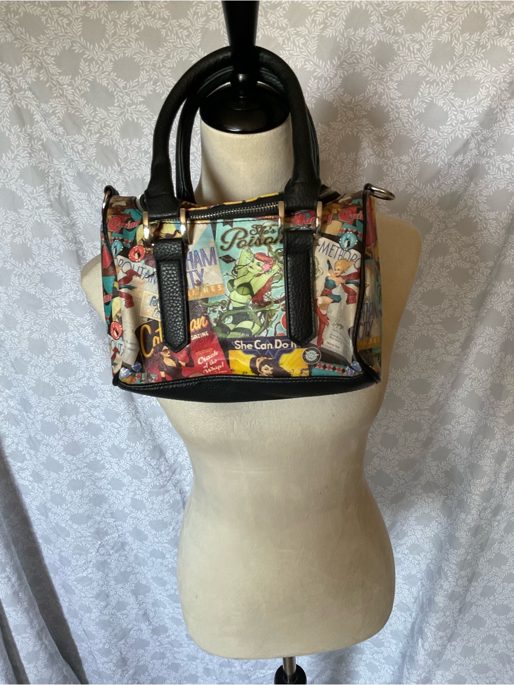 DC Multicolor Comic Print Satchel with Black Trim